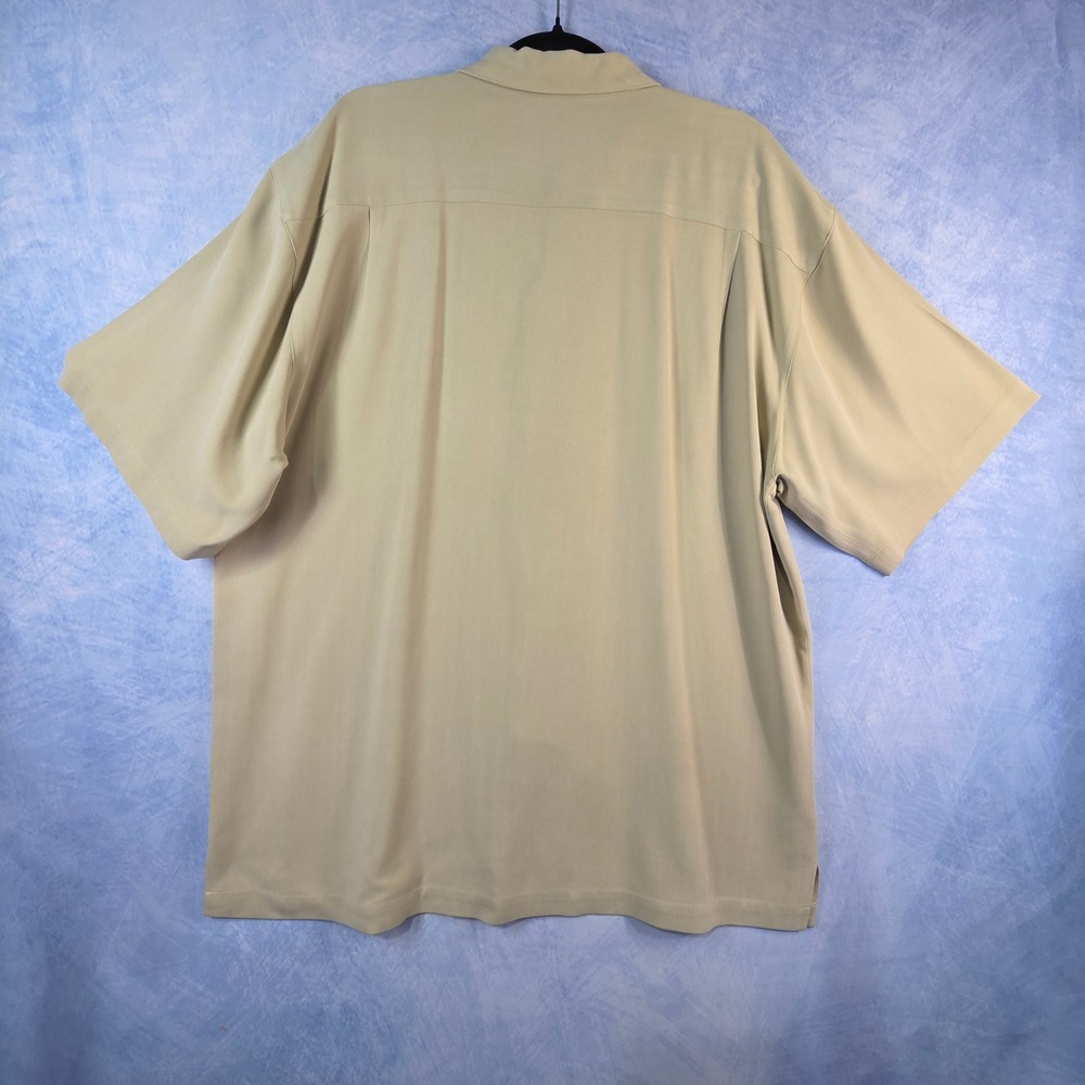 Tommy Bahama Mens XL Silk Camp Shirt Tan Herringbone Short Sleeve Button Up - Picture 6 of 7